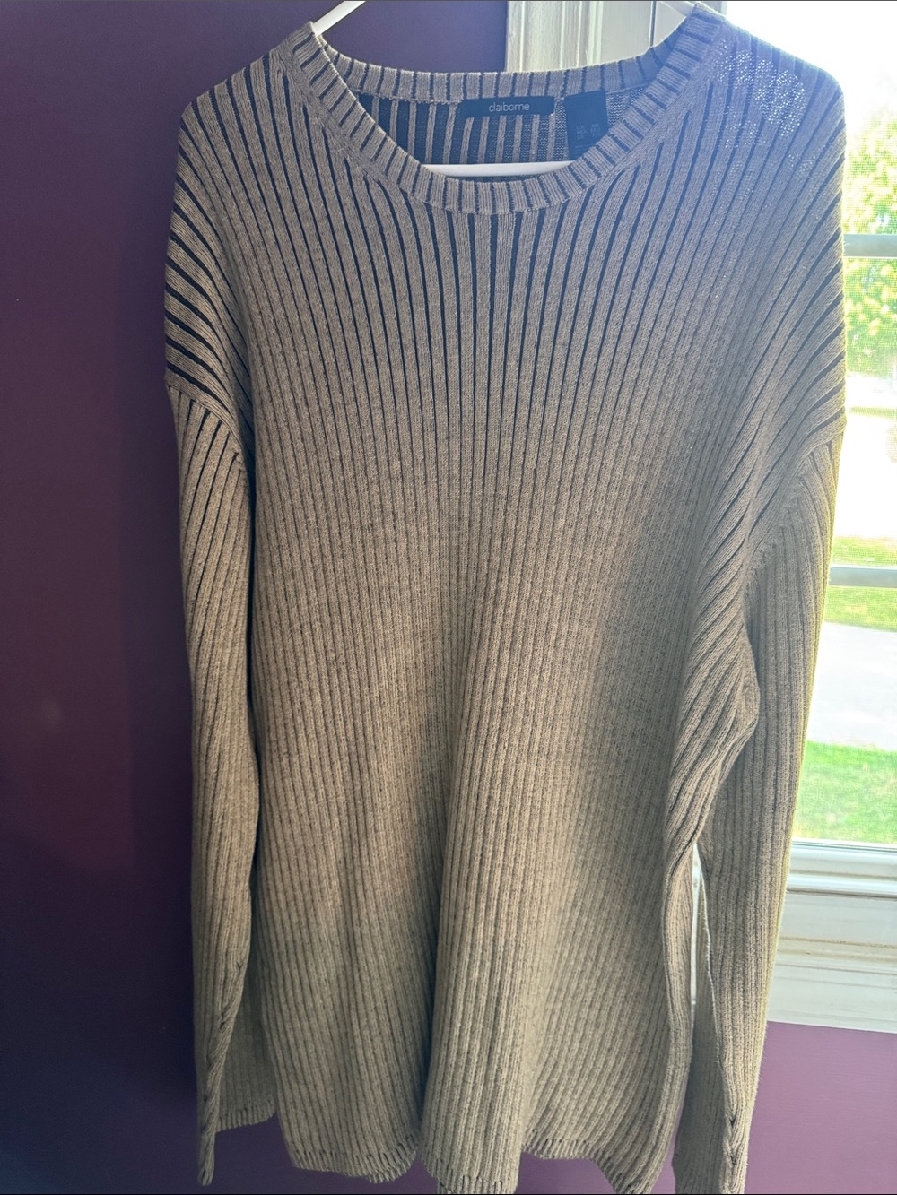 Men's Ribbed Crewneck Sweater - Tan and Black